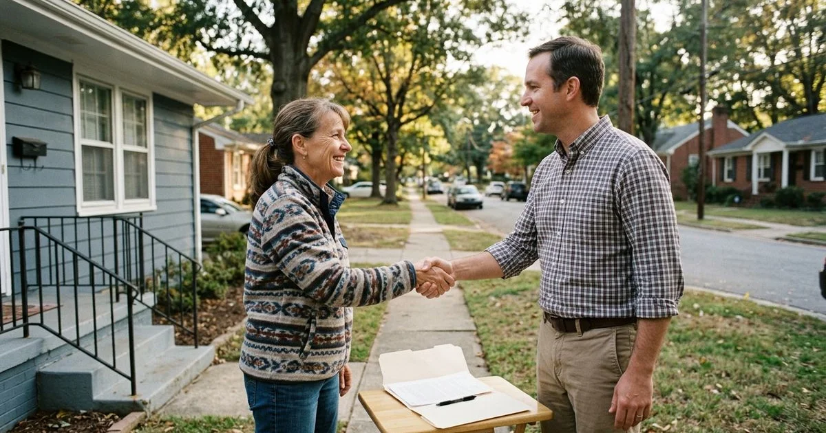 Step-by-step diagram showing the cash home buying process in North Carolina from initial call to closing