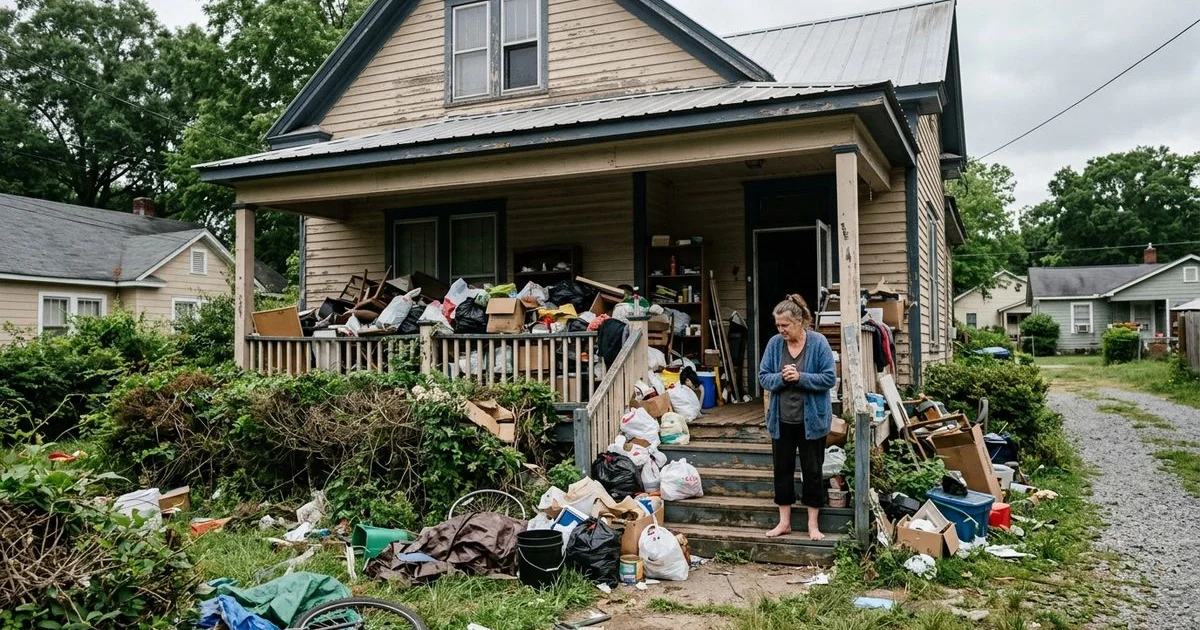 Cluttered house interior representing a hoarder property that needs to be sold quickly in Durham or Raleigh NC
