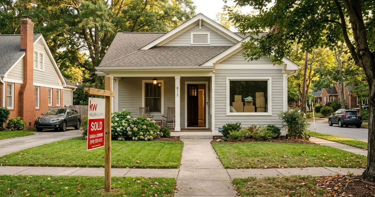 Couple reviewing home sale documents during a divorce proceeding in North Carolina