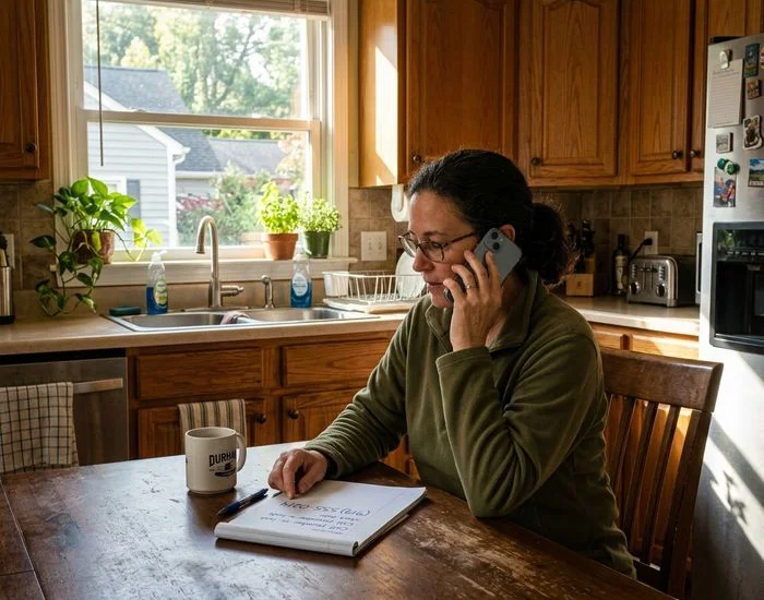 Homeowner calling NC Cash Home Buyers to request a free cash offer on their property