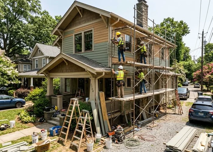 NC Cash Home Buyers in-house construction team renovating a craftsman home in Durham, North Carolina